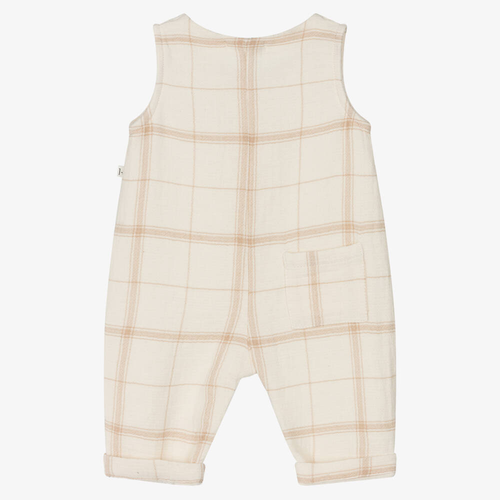1 + in the family-Boys Ivory & Beige Plaid Overalls | Childrensalon Outlet