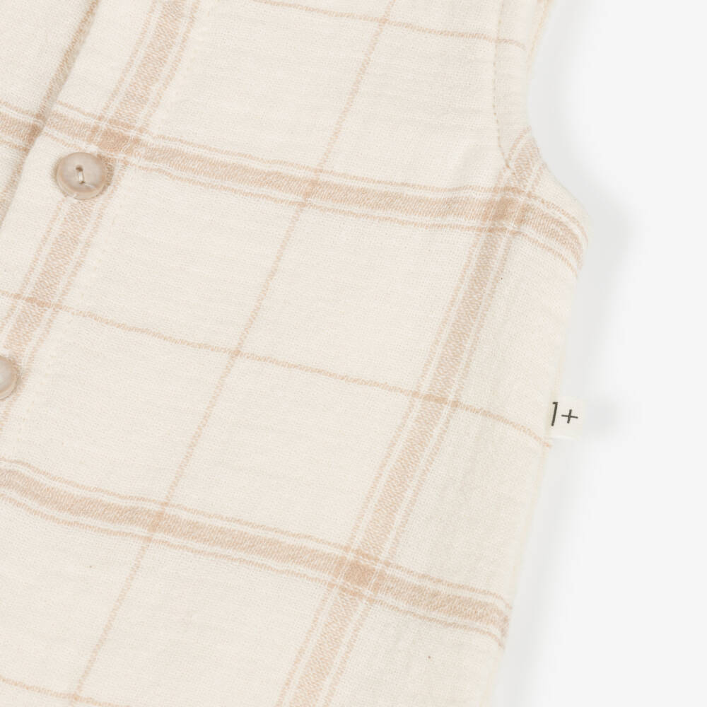 1 + in the family-Boys Ivory & Beige Plaid Overalls | Childrensalon Outlet