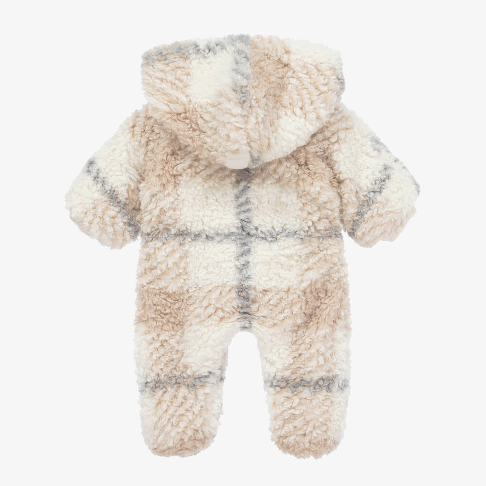 1 + in the family-Boys Ivory Check Fleece Pramsuit | Childrensalon Outlet