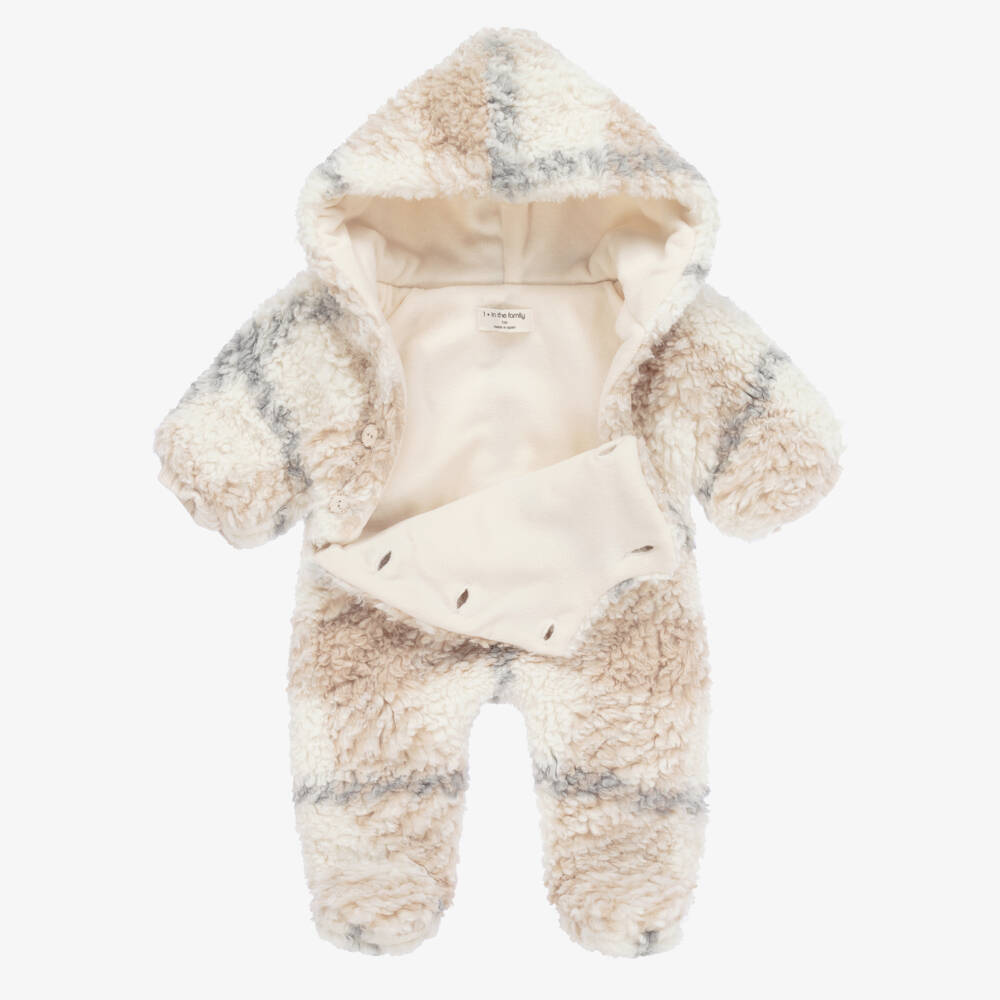 1 + in the family-Boys Ivory Check Fleece Pramsuit | Childrensalon Outlet