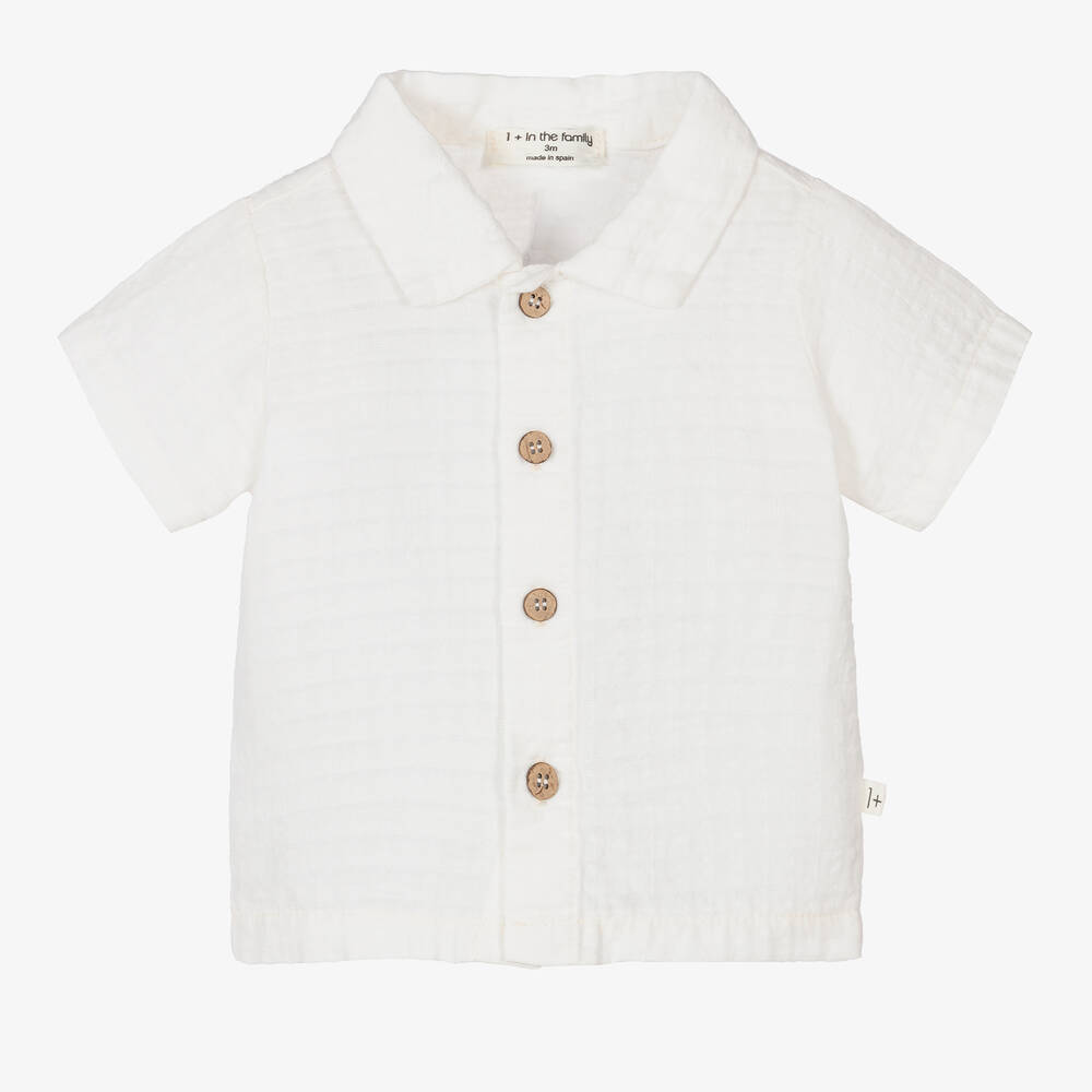1 + in the family - Boys Ivory Cotton Shirt | Childrensalon