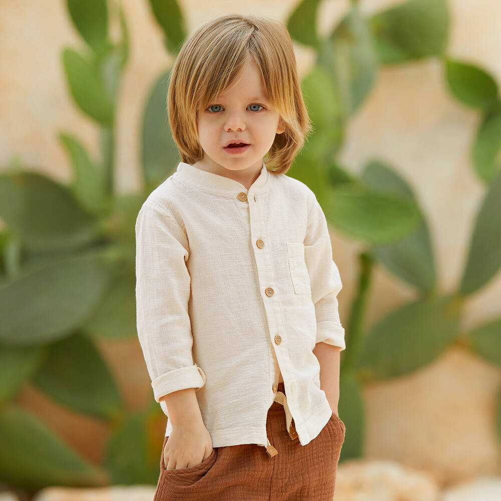1 + in the family-Boys Ivory Cotton Shirt | Childrensalon Outlet