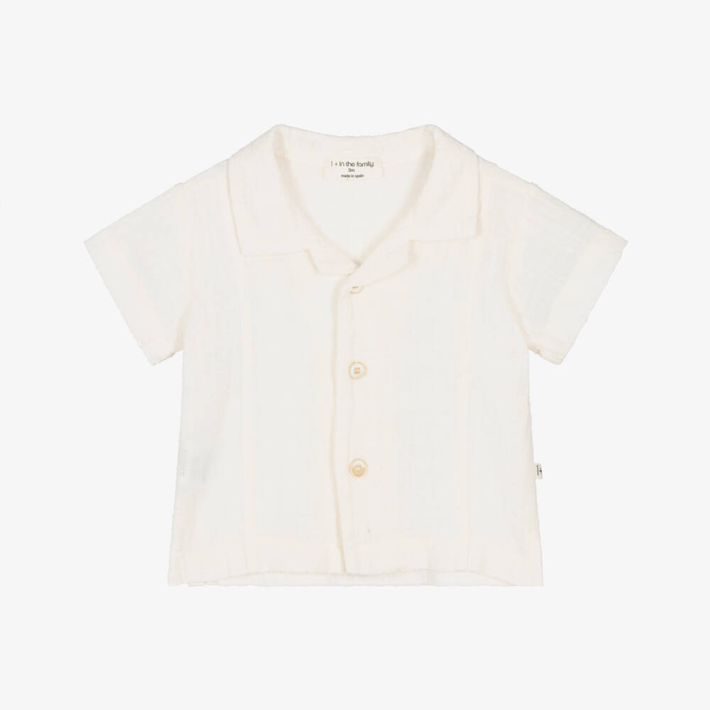 1 + in the family-Boys Ivory Cotton Short Sleeved Shirt | Childrensalon Outlet