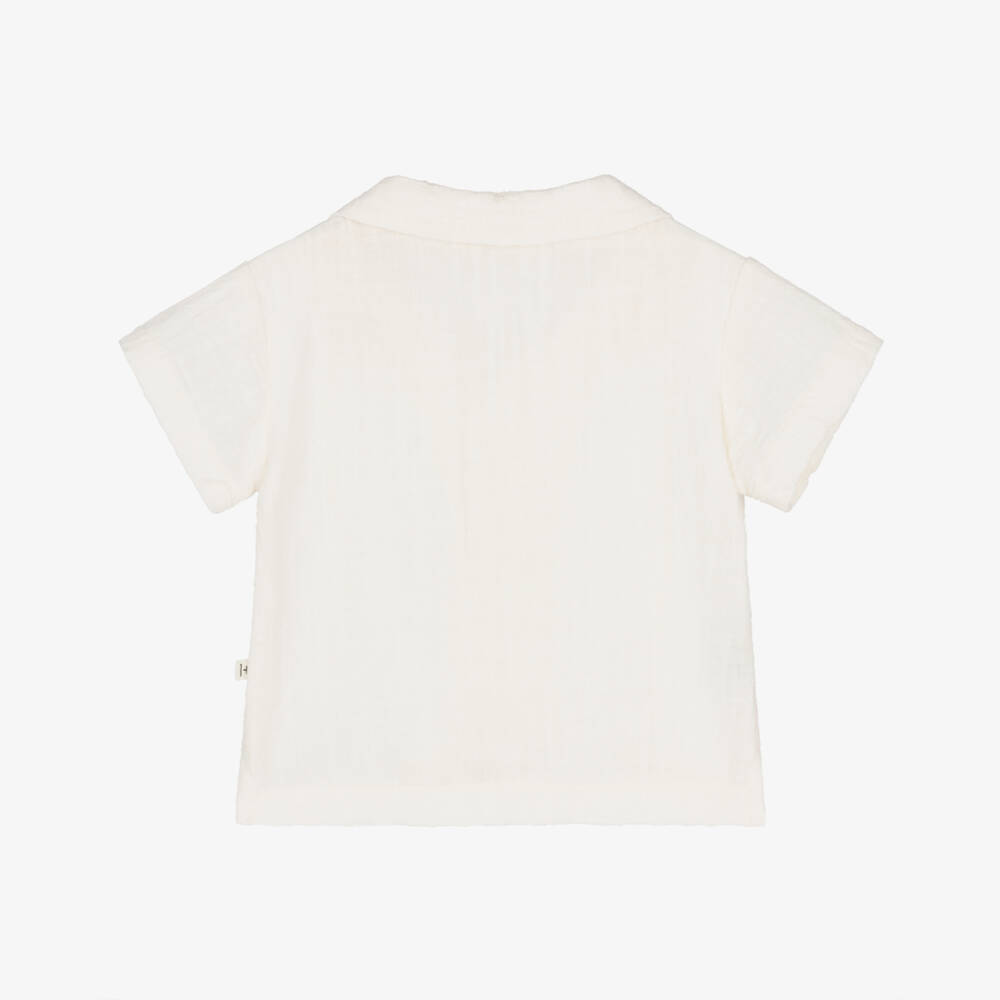 1 + in the family-Boys Ivory Cotton Short Sleeved Shirt | Childrensalon Outlet