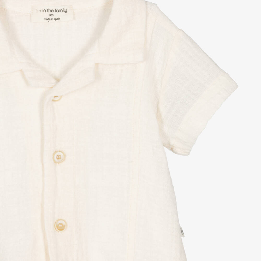 1 + in the family-Boys Ivory Cotton Short Sleeved Shirt | Childrensalon Outlet