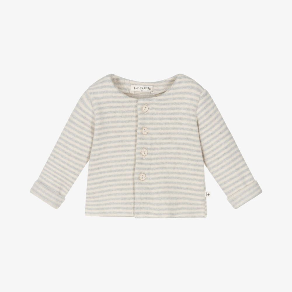 1 + in the family-Boys Ivory Grey Striped Knit Cardigan | Childrensalon Outlet