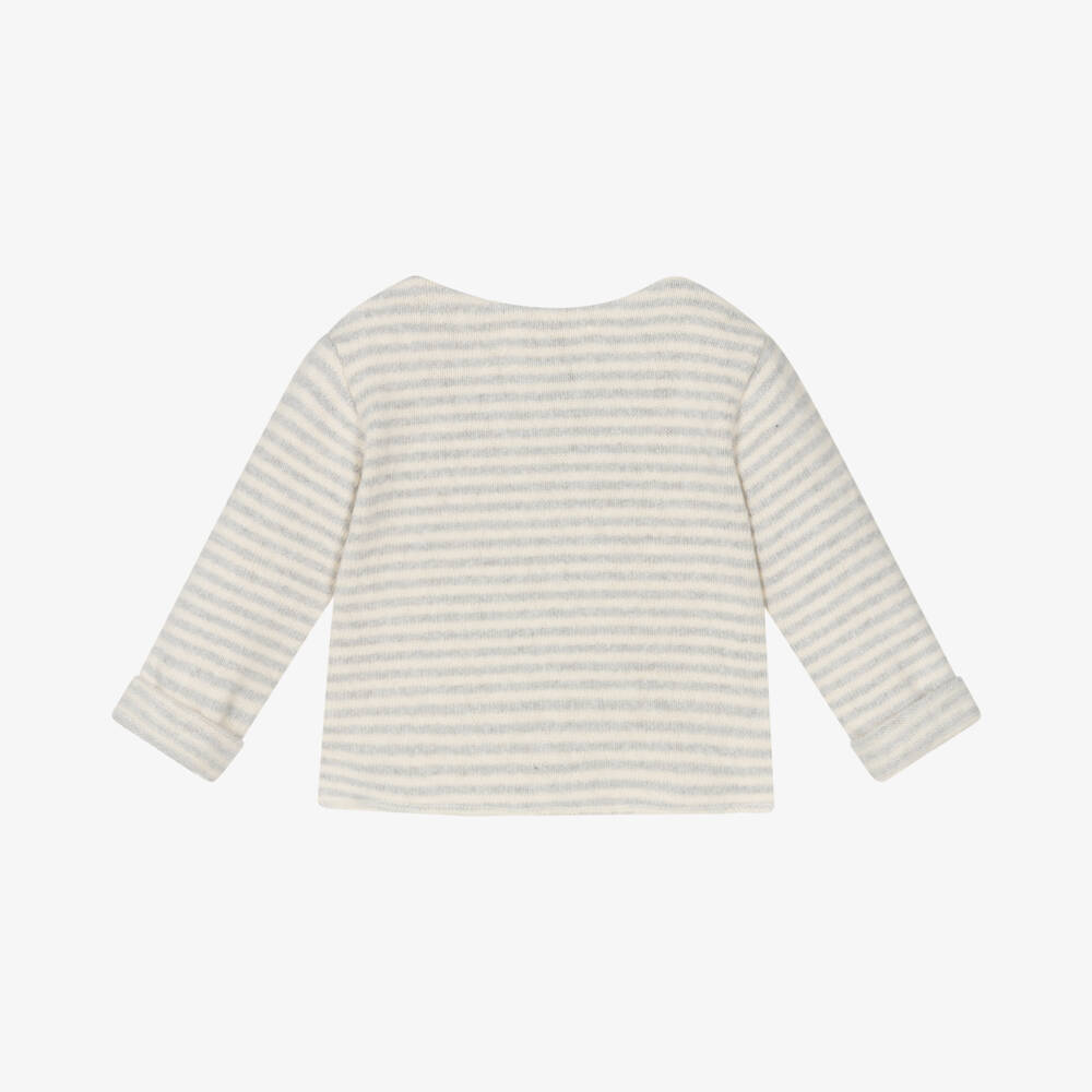 1 + in the family-Boys Ivory Grey Striped Knit Cardigan | Childrensalon Outlet