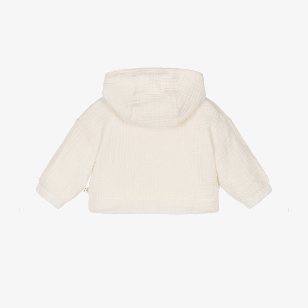 1 + in the family-Boys Ivory Muslin Hooded Coat | Childrensalon Outlet