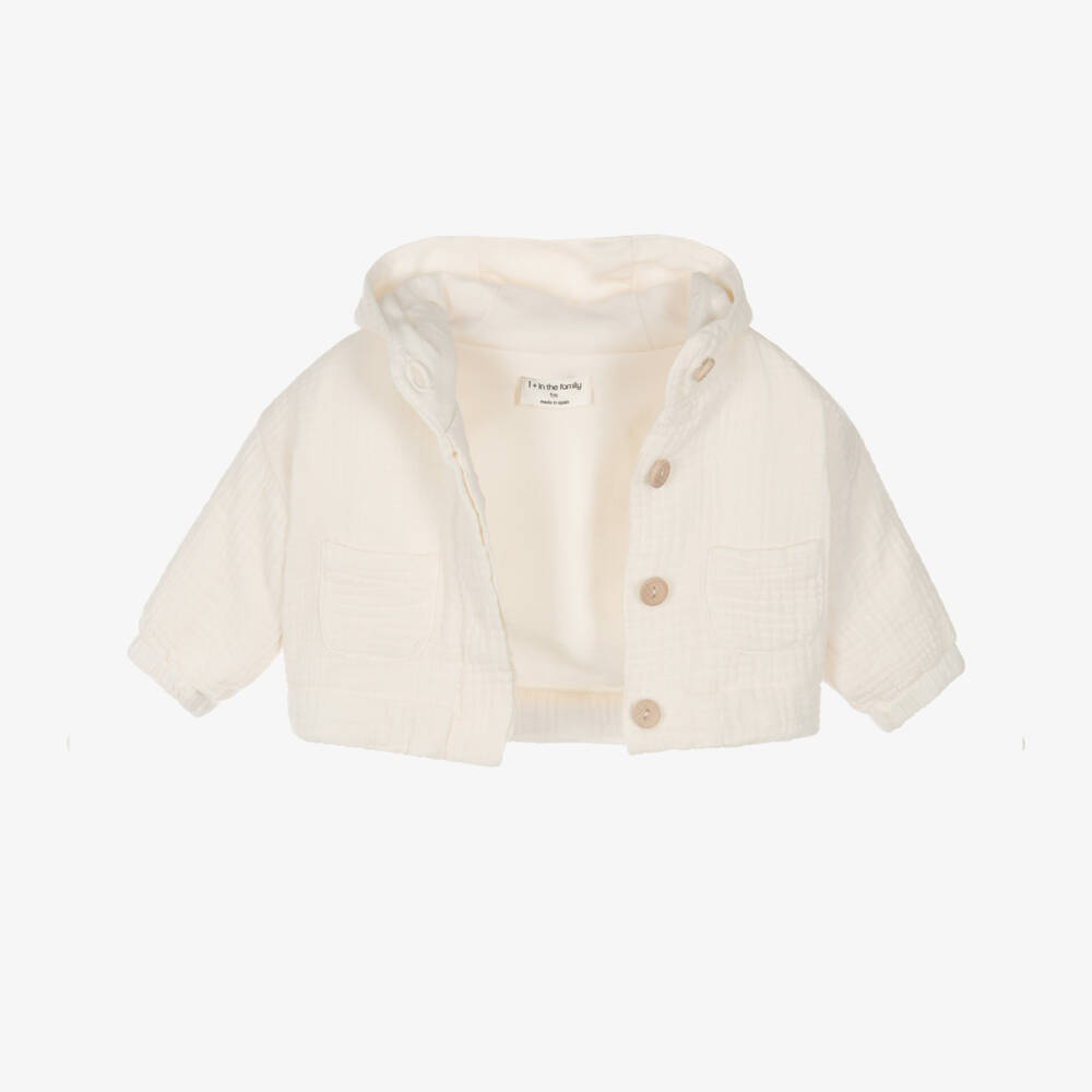 1 + in the family-Boys Ivory Muslin Hooded Coat | Childrensalon Outlet
