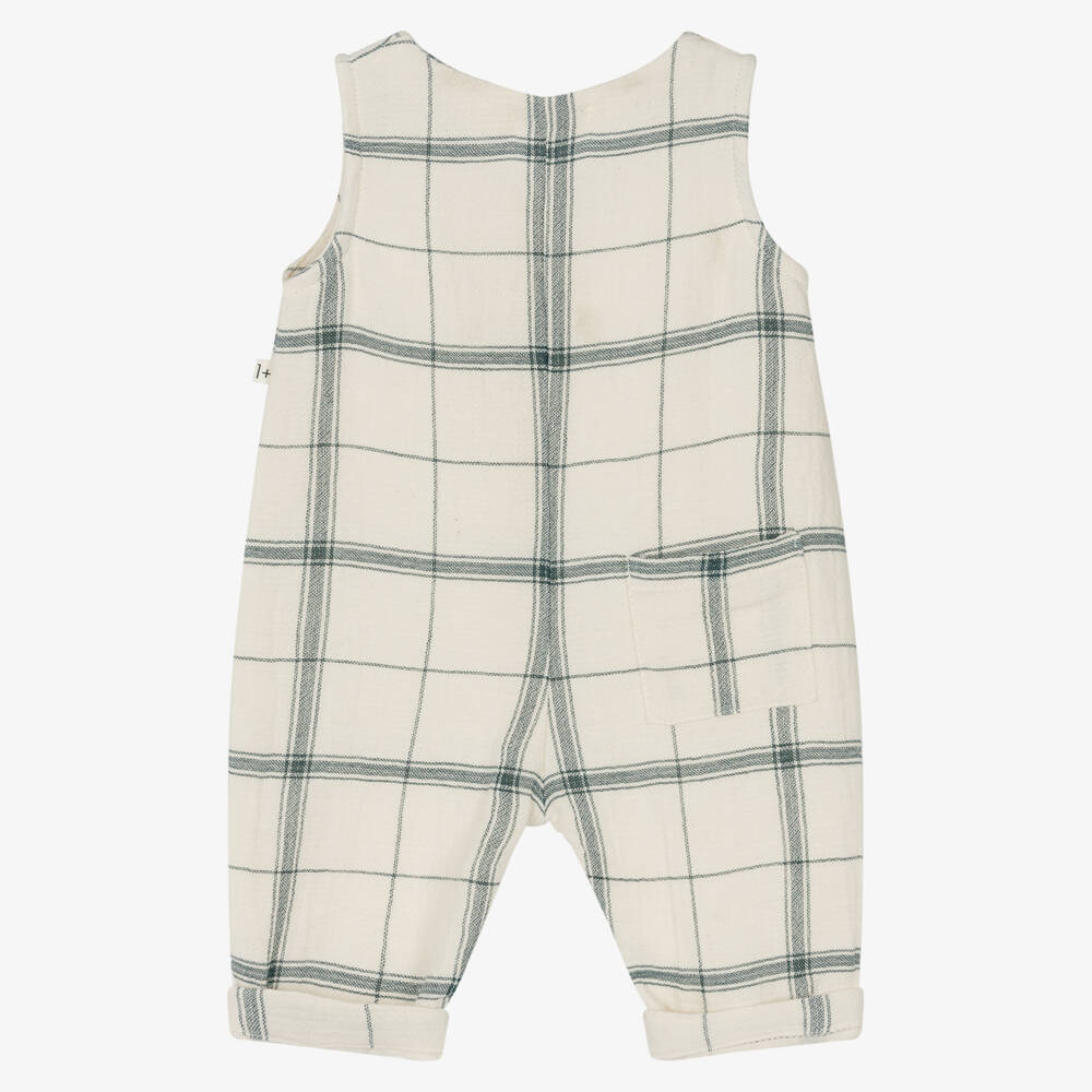 1 + in the family-Boys Ivory & Navy Plaid Overalls | Childrensalon Outlet
