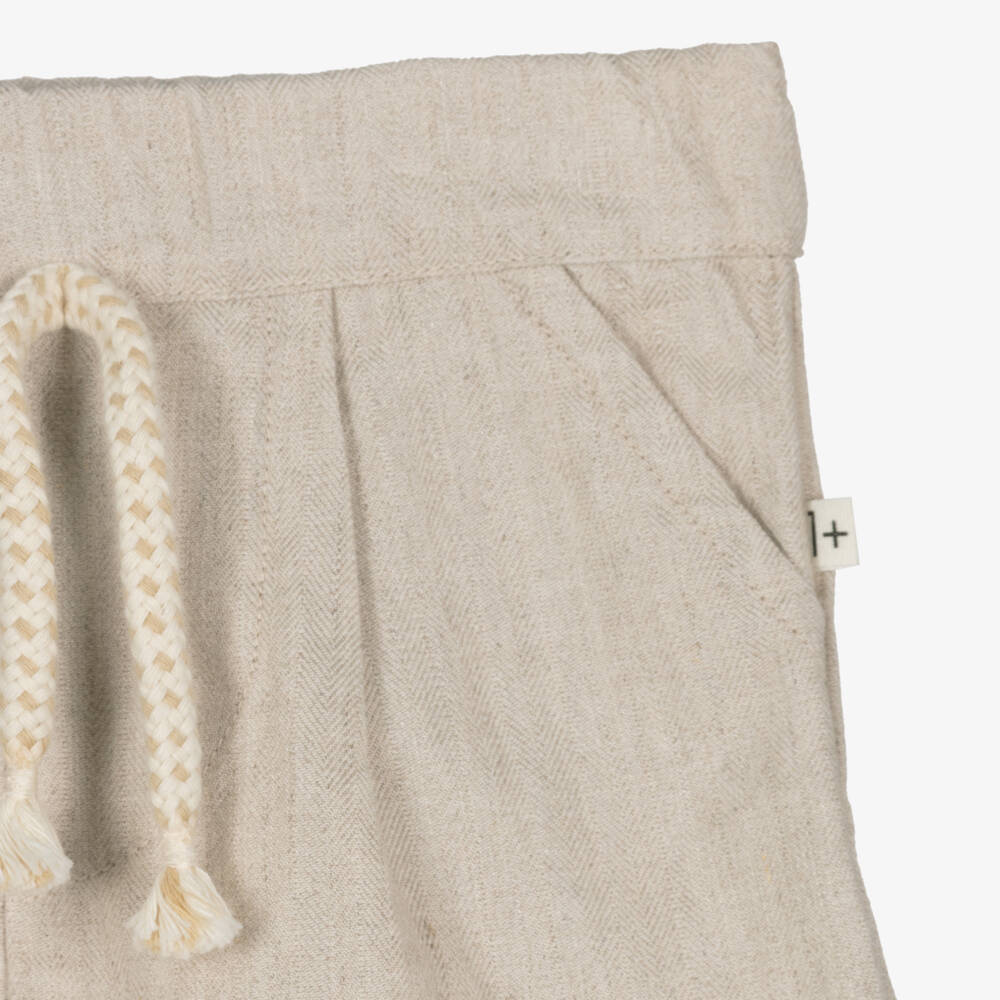 1 + in the family-Boys Light Beige Herringbone Shorts | Childrensalon Outlet