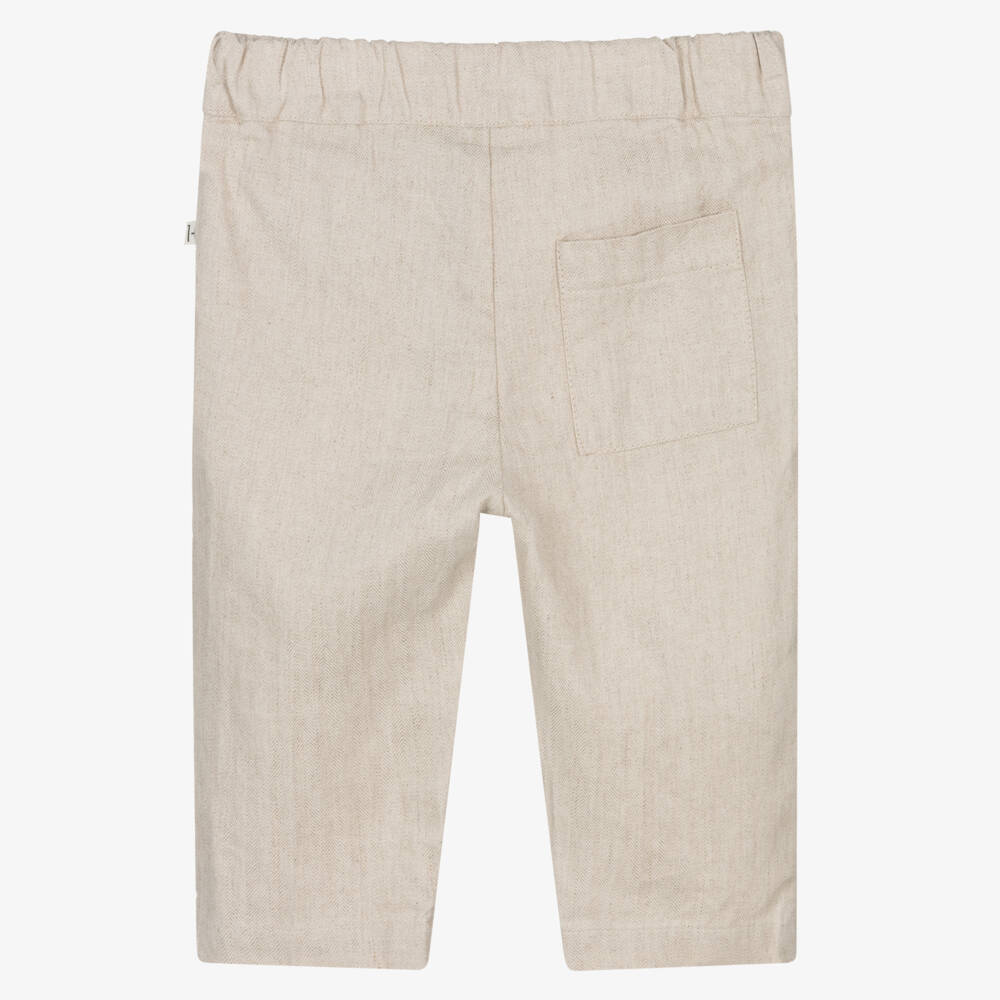 1 + in the family-Boys Light Beige Herringbone Trousers | Childrensalon Outlet