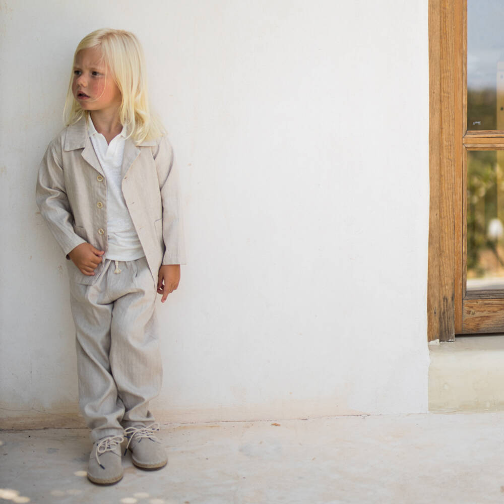 1 + in the family-Boys Light Beige Herringbone Trousers | Childrensalon Outlet