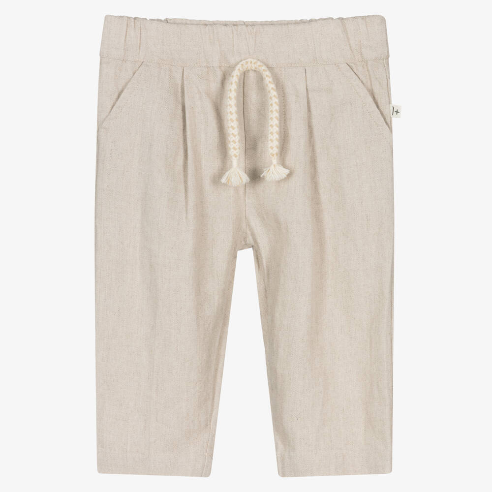 1 + in the family-Boys Light Beige Herringbone Trousers | Childrensalon Outlet