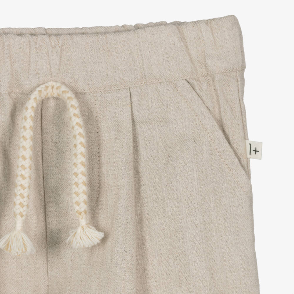 1 + in the family-Boys Light Beige Herringbone Trousers | Childrensalon Outlet