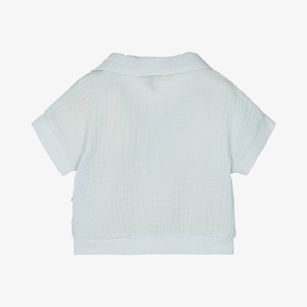 1 + in the family-Boys' Light Blue Muslin Polo | Childrensalon Outlet