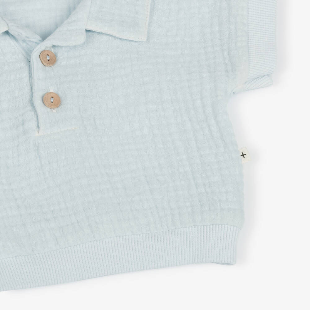 1 + in the family-Boys' Light Blue Muslin Polo | Childrensalon Outlet