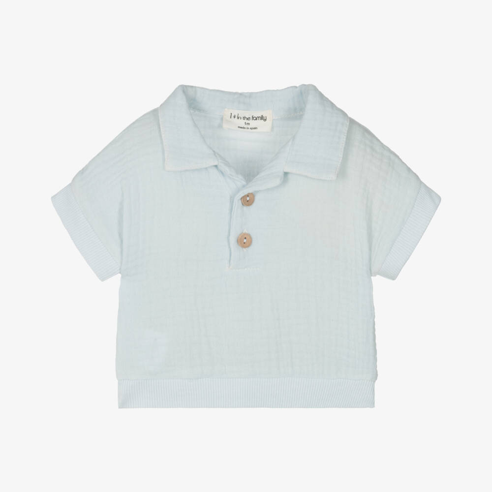 1 + in the family-Boys' Light Blue Muslin Polo | Childrensalon Outlet