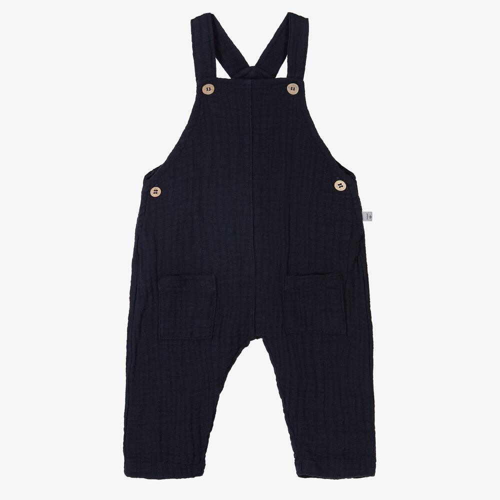 1 + in the family - Boys Navy Blue Cotton Dungarees | Childrensalon