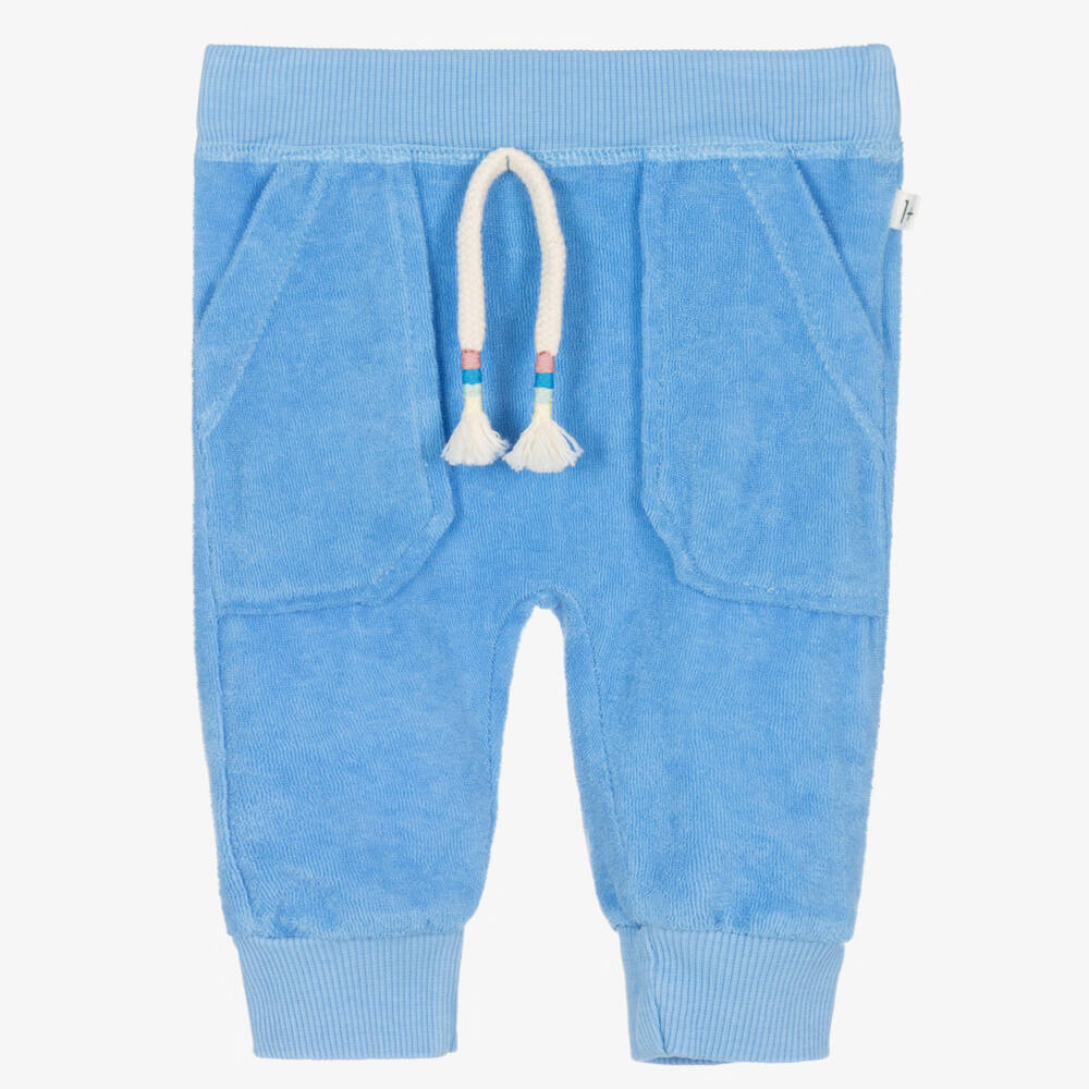 1 + in the family-Boys Pale Blue Cotton Towelling Joggers | Childrensalon Outlet