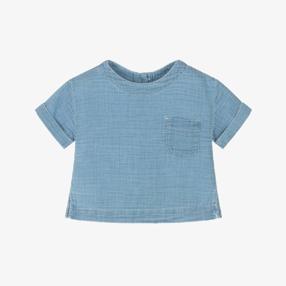 1 + in the family-Boys Sky-Hue Muslin Tee | Childrensalon Outlet