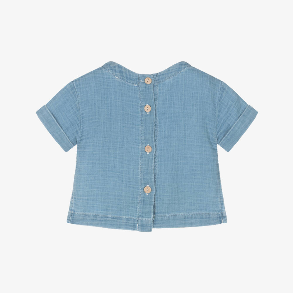 1 + in the family-Boys Sky-Hue Muslin Tee | Childrensalon Outlet