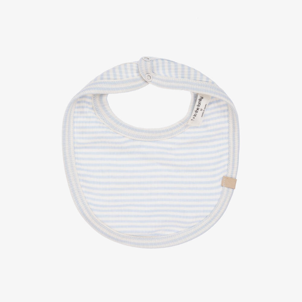 1 + in the family-مريلة إطعام مخططة زرقاء ناعمة للأولاد | Childrensalon Outlet