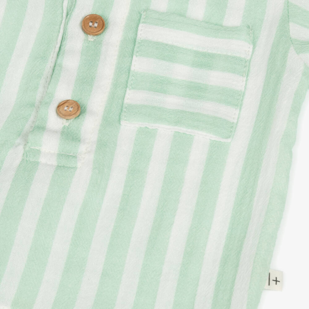 1 + in the family-قميص قطني مخطط ناعم للأولاد باللون الأخضر | Childrensalon Outlet