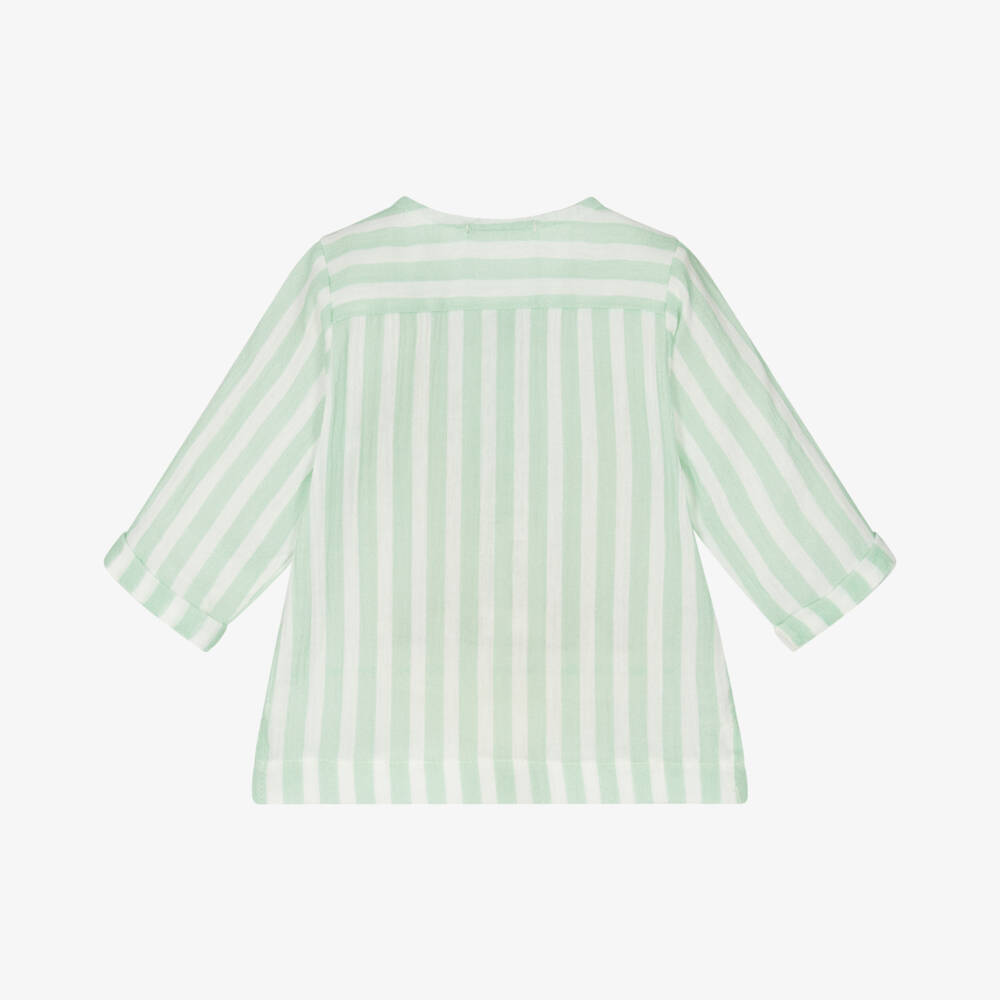 1 + in the family-قميص قطني مخطط ناعم للأولاد باللون الأخضر | Childrensalon Outlet