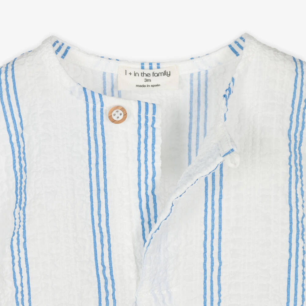 1 + in the family-Boys White & Blue Striped Cotton Shirt | Childrensalon Outlet