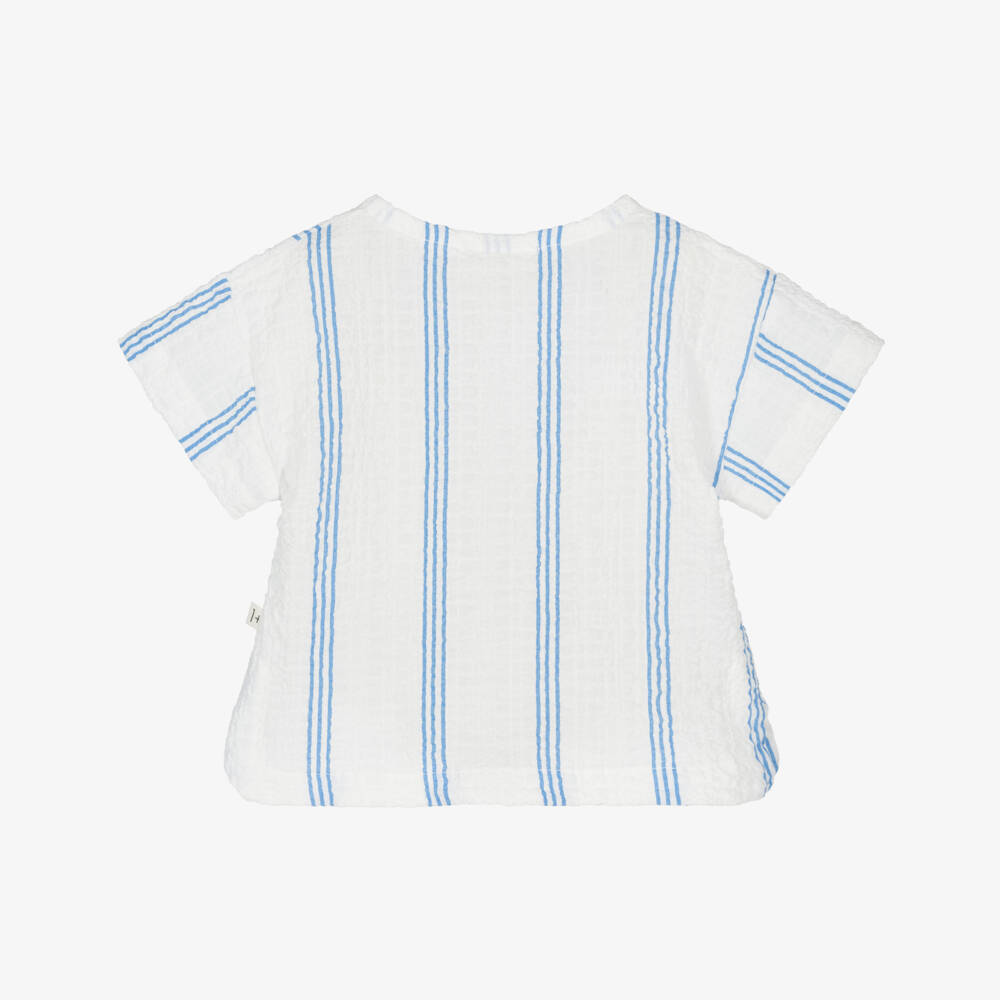 1 + in the family-Boys White & Blue Striped Cotton Shirt | Childrensalon Outlet