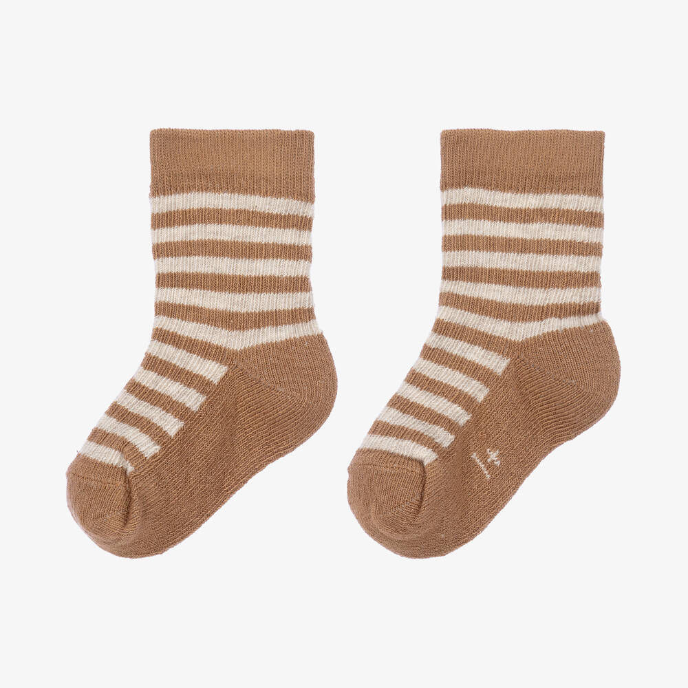  1+ ان ذا فاميلي-جوارب مزيج قطن مقلمة لون بني وبيج للأطفال | Childrensalon Outlet