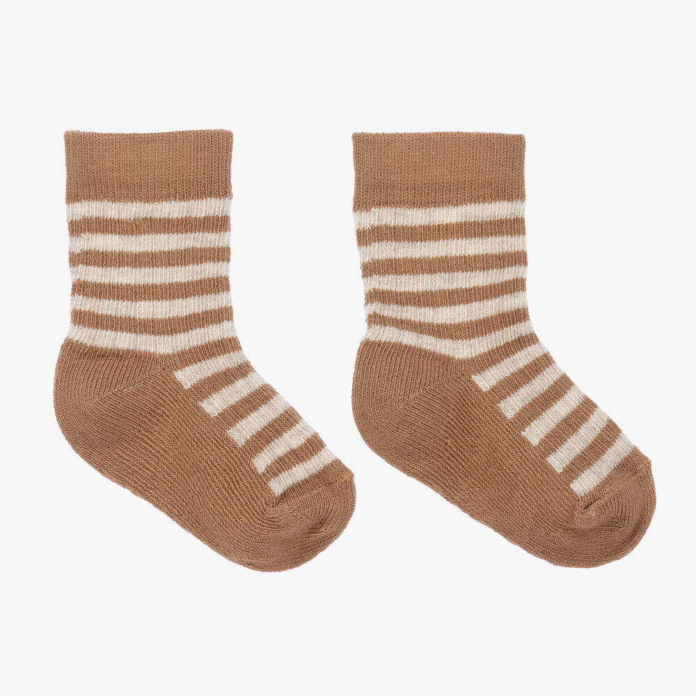 1 + in the family - Brown & Beige Striped Ankle Socks | Childrensalon