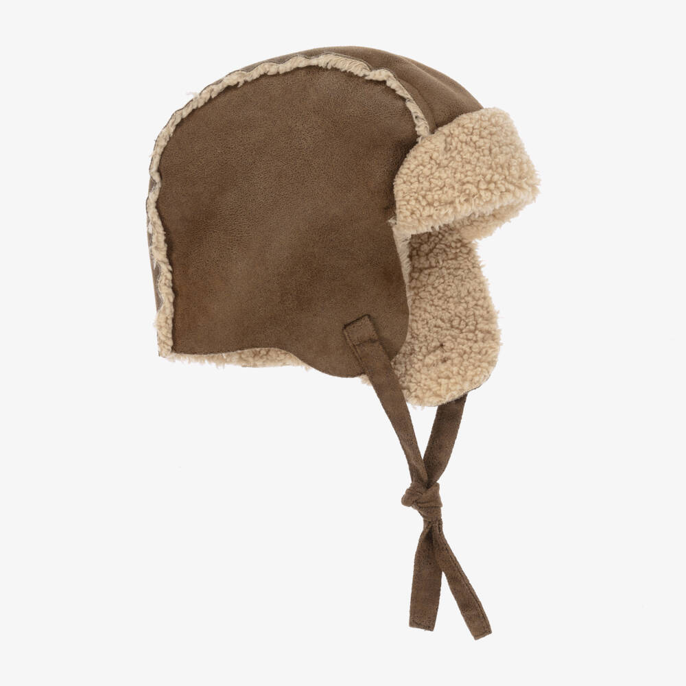 1 + in the family-قبعة صيد بنية دافئة من جلد السويد | Childrensalon Outlet