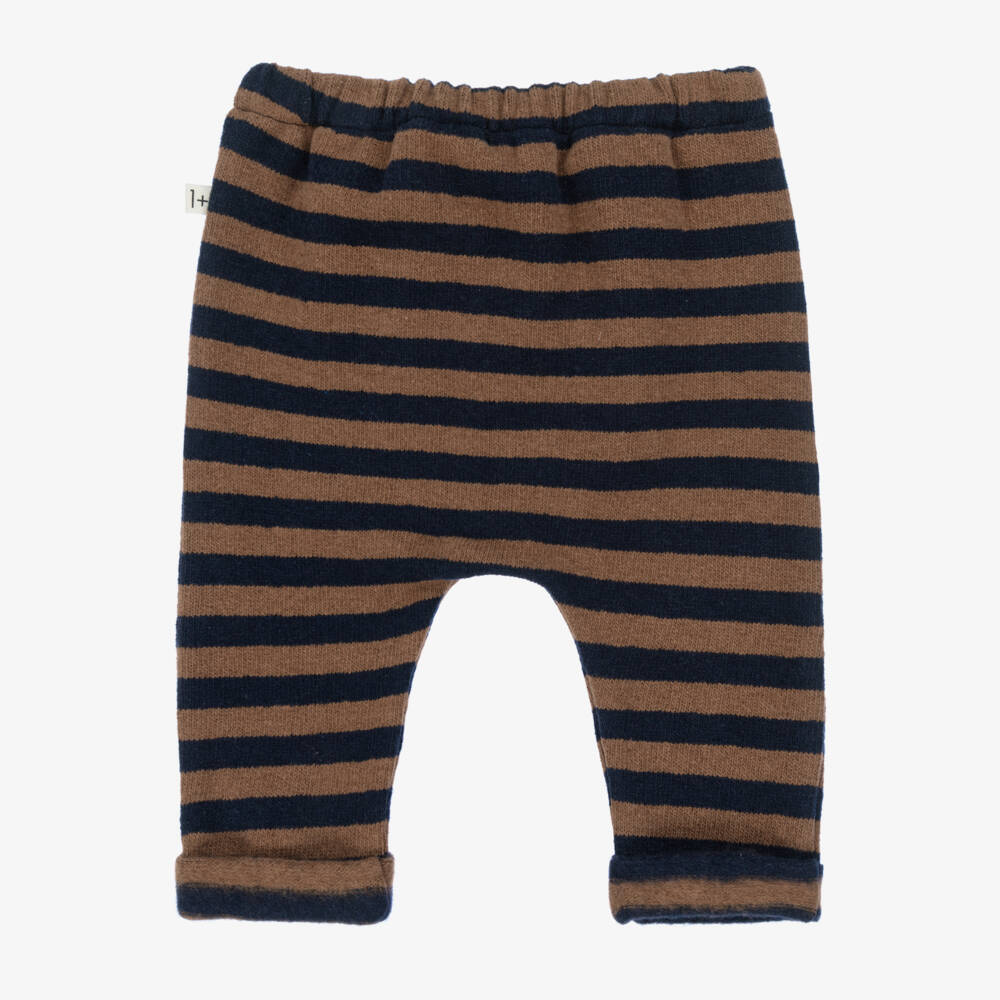 1 + in the family-Brown & Navy Blue Striped Knit Trousers | Childrensalon Outlet