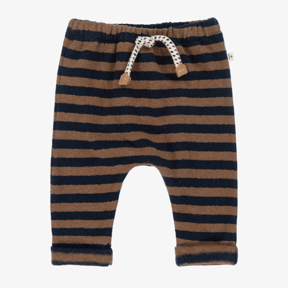 1 + in the family-Brown & Navy Blue Striped Knit Trousers | Childrensalon Outlet