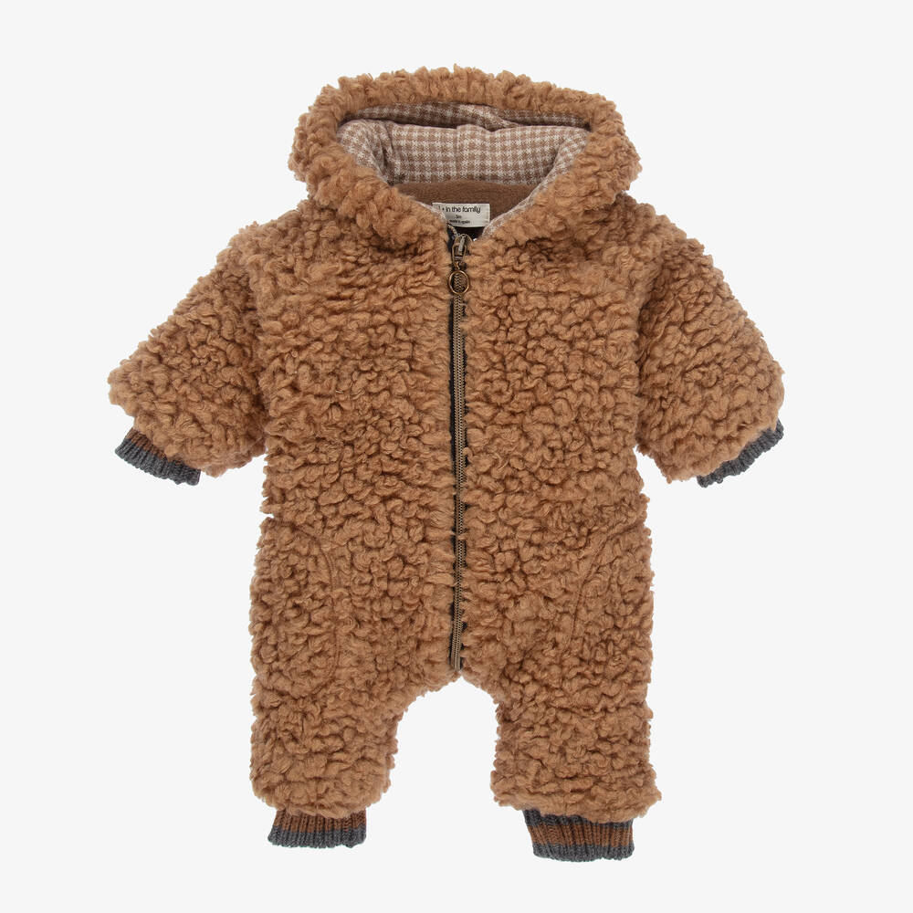 1 + in the family - Brown Sherpa Fleece Pramsuit | Childrensalon