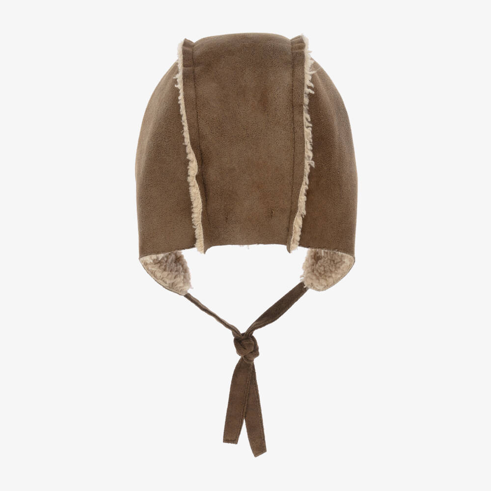 1 + in the family-Уютная коричневая замшевая шапка-траппер | Childrensalon Outlet
