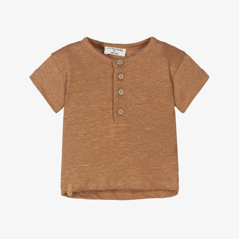 1 + in the family-Бежевая льняная футболка | Childrensalon Outlet
