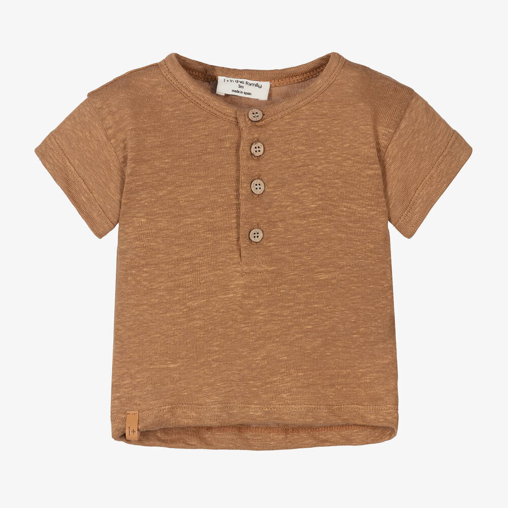 1 + in the family-Dark Beige Linen T-Shirt | Childrensalon Outlet