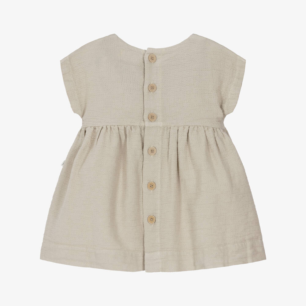 1 + in the family-Girls Beige Cotton Dress | Childrensalon Outlet