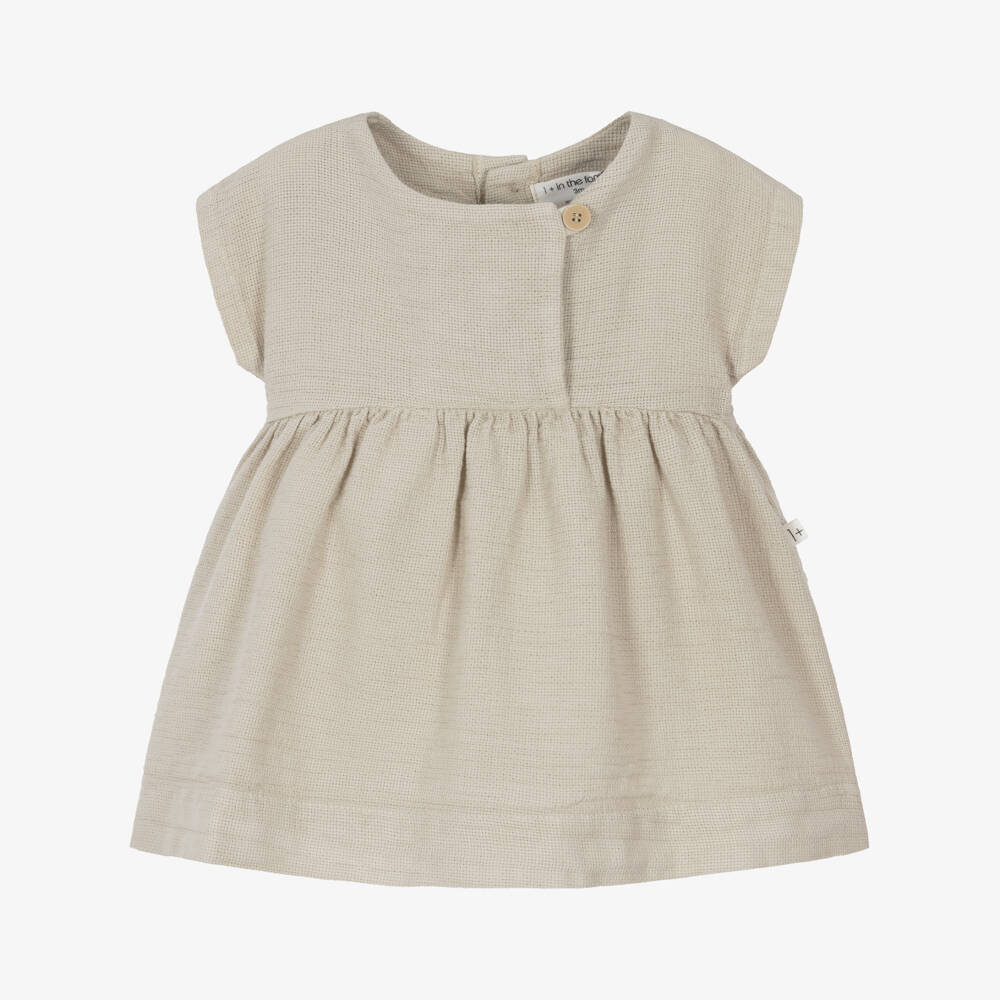 1 + in the family-Girls Beige Cotton Dress | Childrensalon Outlet