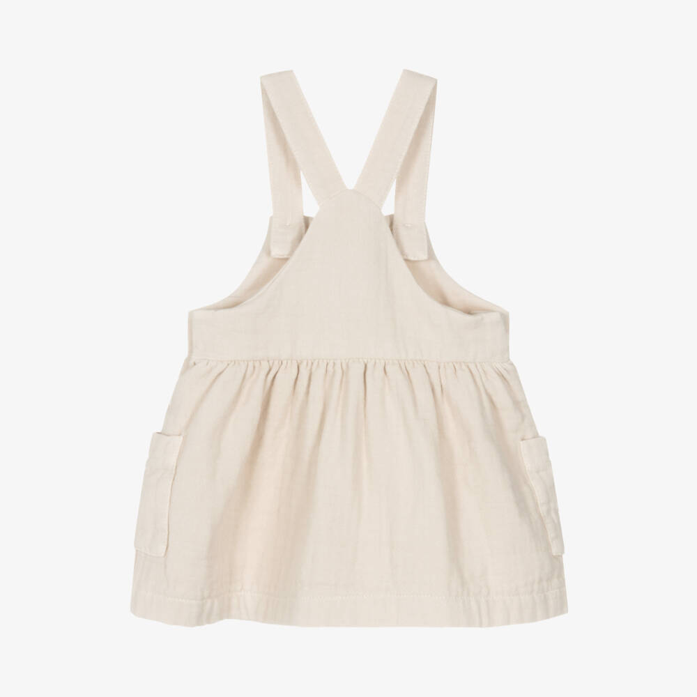 1 + in the family-Girls Beige Cotton Dungaree Dress | Childrensalon Outlet