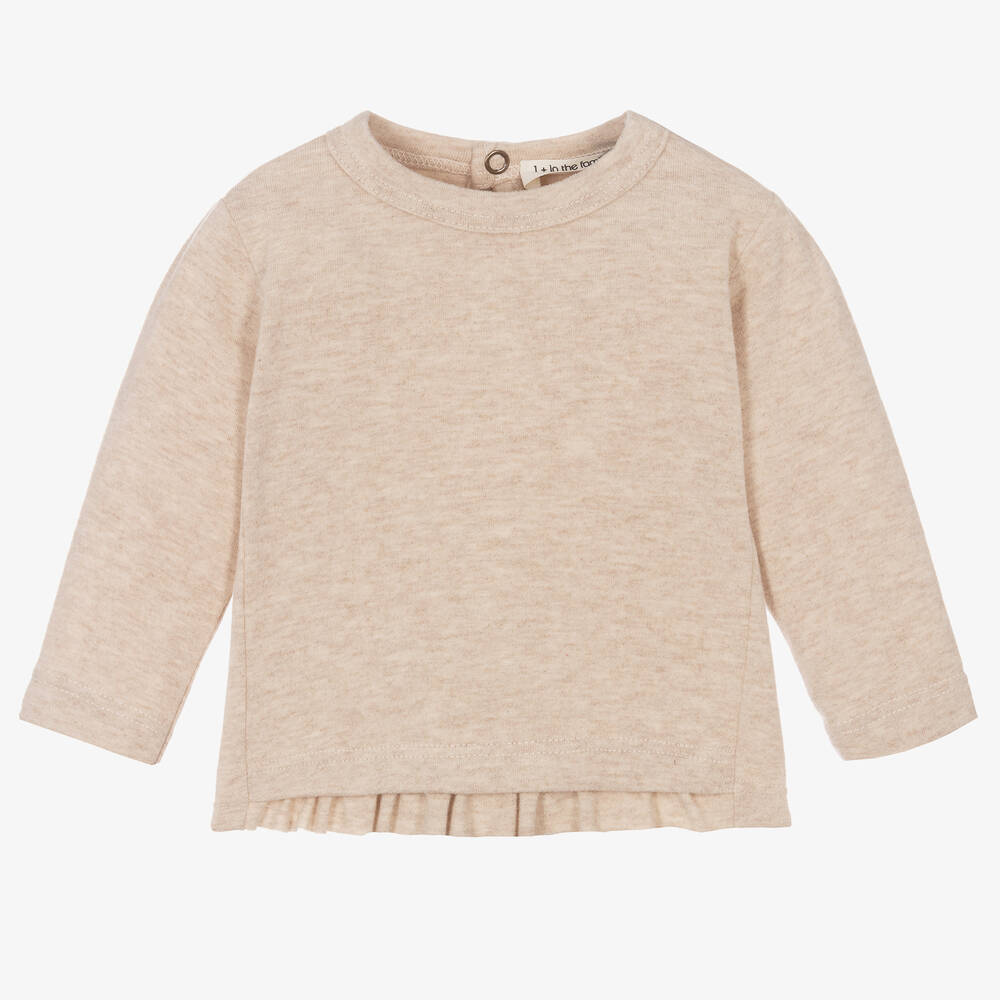 1 + in the family - Girls Beige Cotton Jersey Top | Childrensalon