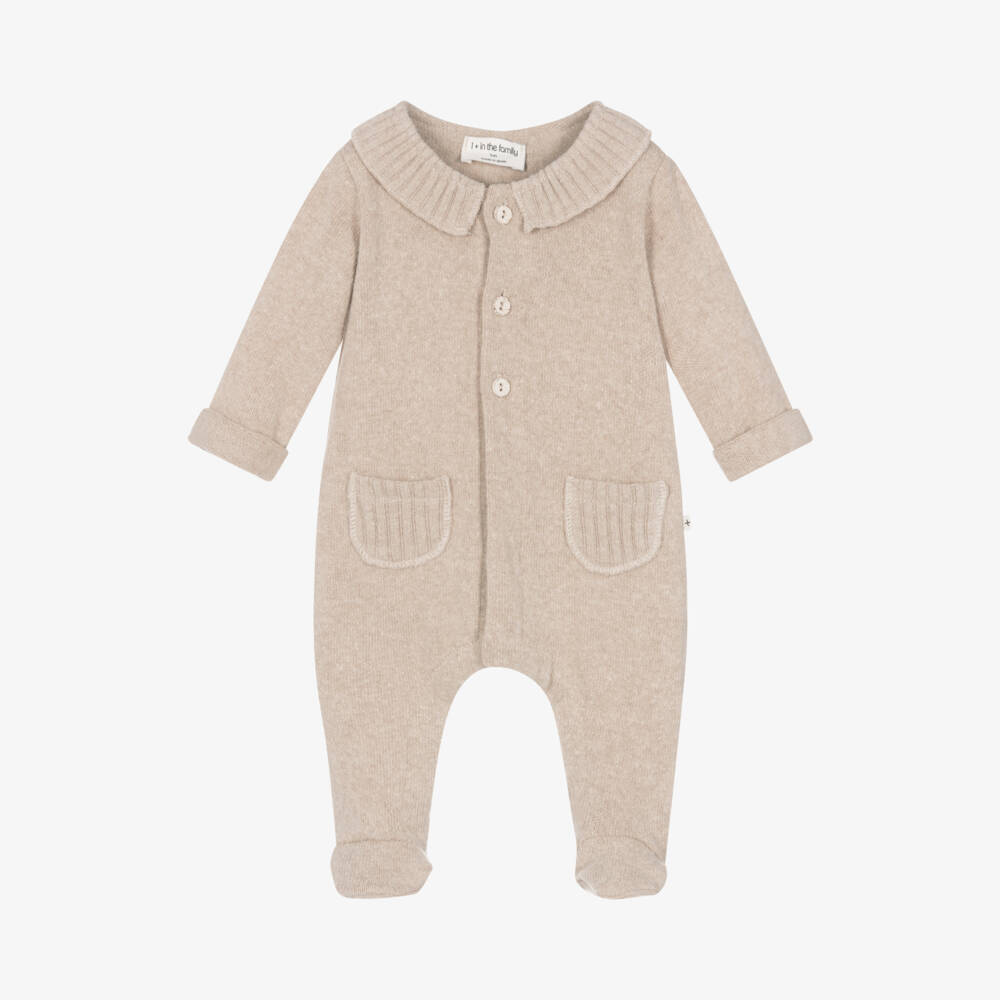 1 + in the family-Girls Beige Knitted Babygrow | Childrensalon Outlet