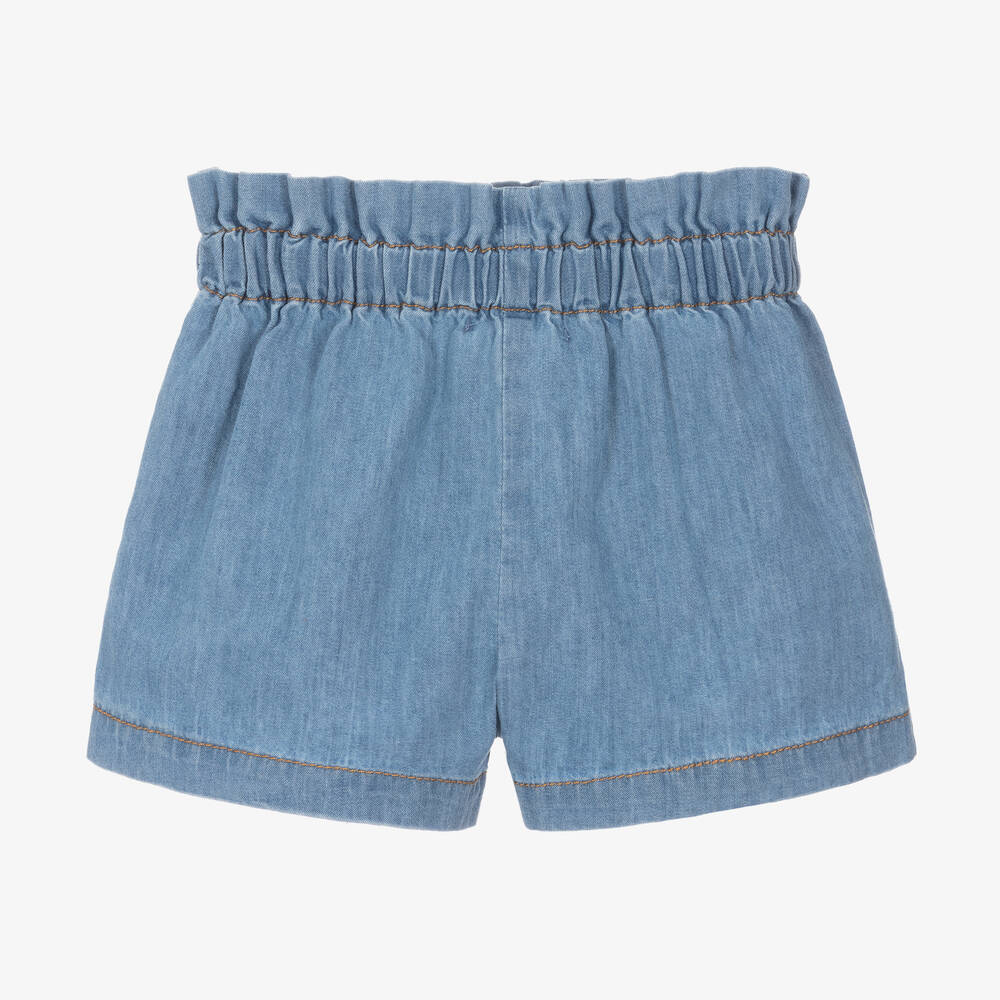 1 + in the family-Girls Blue Cotton Chambray Shorts | Childrensalon Outlet