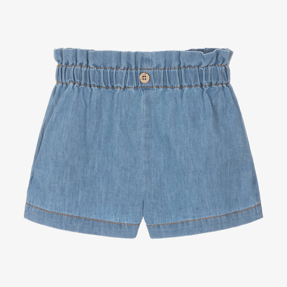 1 + in the family-Girls Blue Cotton Chambray Shorts | Childrensalon Outlet