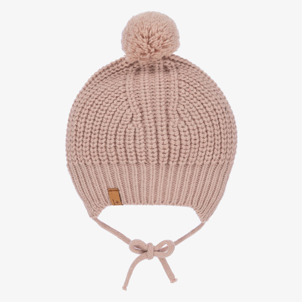 1 + in the family-Girls Blush Pink Knitted Pom-Pom Hat | Childrensalon Outlet