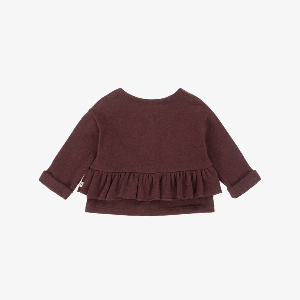 1 + in the family-Girls Burgundy Red Knitted Ruffle Cardigan | Childrensalon Outlet