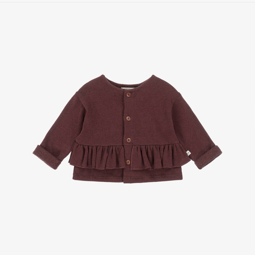 1 + in the family-Girls Burgundy Red Knitted Ruffle Cardigan | Childrensalon Outlet